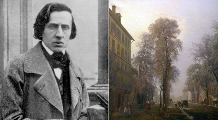 Louis-Auguste Bisson, Chopin, 1849; Le boulevard Poissonnière en 1834 par Isidore Dagnan (musée Carnavalet) / Wikimedia Commons