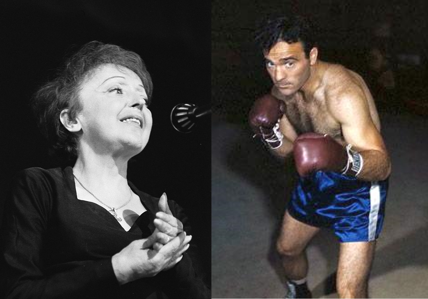 fot. Édith Piaf i Marcel Cerdan, fot. wikimedia (na licencji CCO oraz Cerdan — Archives familiales, CC BY-SA 3.0)