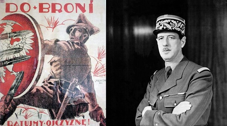 Polski plakat rekrutacyjny z 1920 i Charles de Gaulle, fot. wikimedia (domena publiczna)