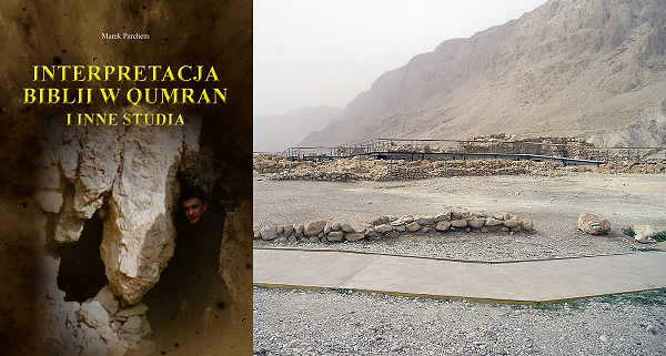 Autor książki w jednej z grot w Qumran; Widok z Khirbet Qumran w kierunku południowym, fot. Autorstwa Abraham, CC BY-SA 3.0, https://commons.wikimedia.org/w/index.php?curid=3197446