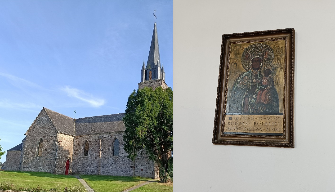 Kościół Saint Eloi w Comblessac z zewnątrz i obraz Matki Bożej Częstochowskiej w tym kościele, fot. dzięki uprzejmości p. Christophe'a Ricauda,
mera Comblessac