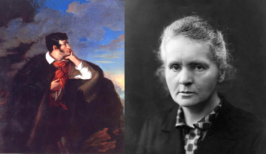 Walenty Wańkowicz, Portret Adama Mickiewicza na Judahu skale, 1827–1828; Maria Skłodowska-Curie (ok. 1920), obie fotografie: Wikimedia (domena publiczna)