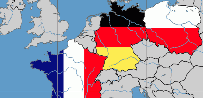 Państwa Trójkąta Weimarskiego, fot. Autorstwa David Liuzzo, New European - based on File:Europe location POL.png, CC BY-SA 3.0, https://commons.wikimedia.org/w/index.php?curid=1548436