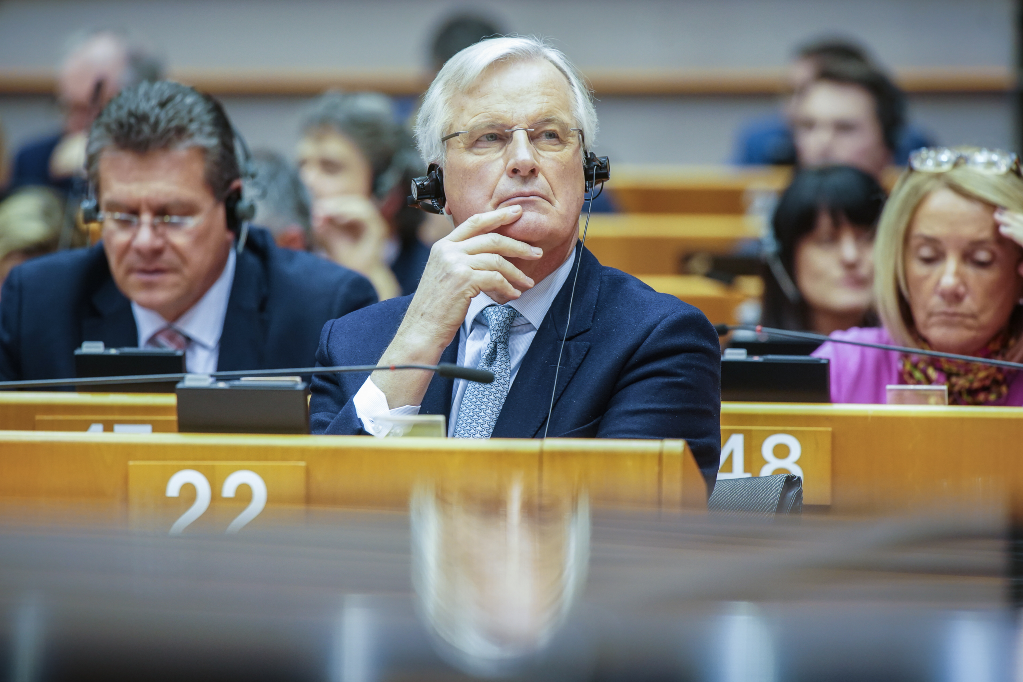 Michel Barnier podczas głosowania w Parlamencie Europejskim nad umową o wystąpieniu Wielkiej Brytanii z Unii Europejskiej 29 stycznia 2020 r., fot. Par European Parliament from EU — Members debate and vote on the EU-UK withdrawal agreement, CC BY 2.0, https://commons.wikimedia.org/w/index.php?curid=86425600